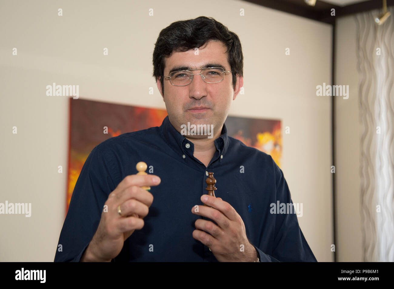 Chess Grandmaster Vladimir KRAMNIK, Russia, RUS, Russian Federation, Portraits, Portraits, Portrait, cropped single image, single motive, press conference in front of the Sparkassen Chess-Meeting 2018 on 13.07.2018 in Dortmund Â | usage worldwide Stock Photo