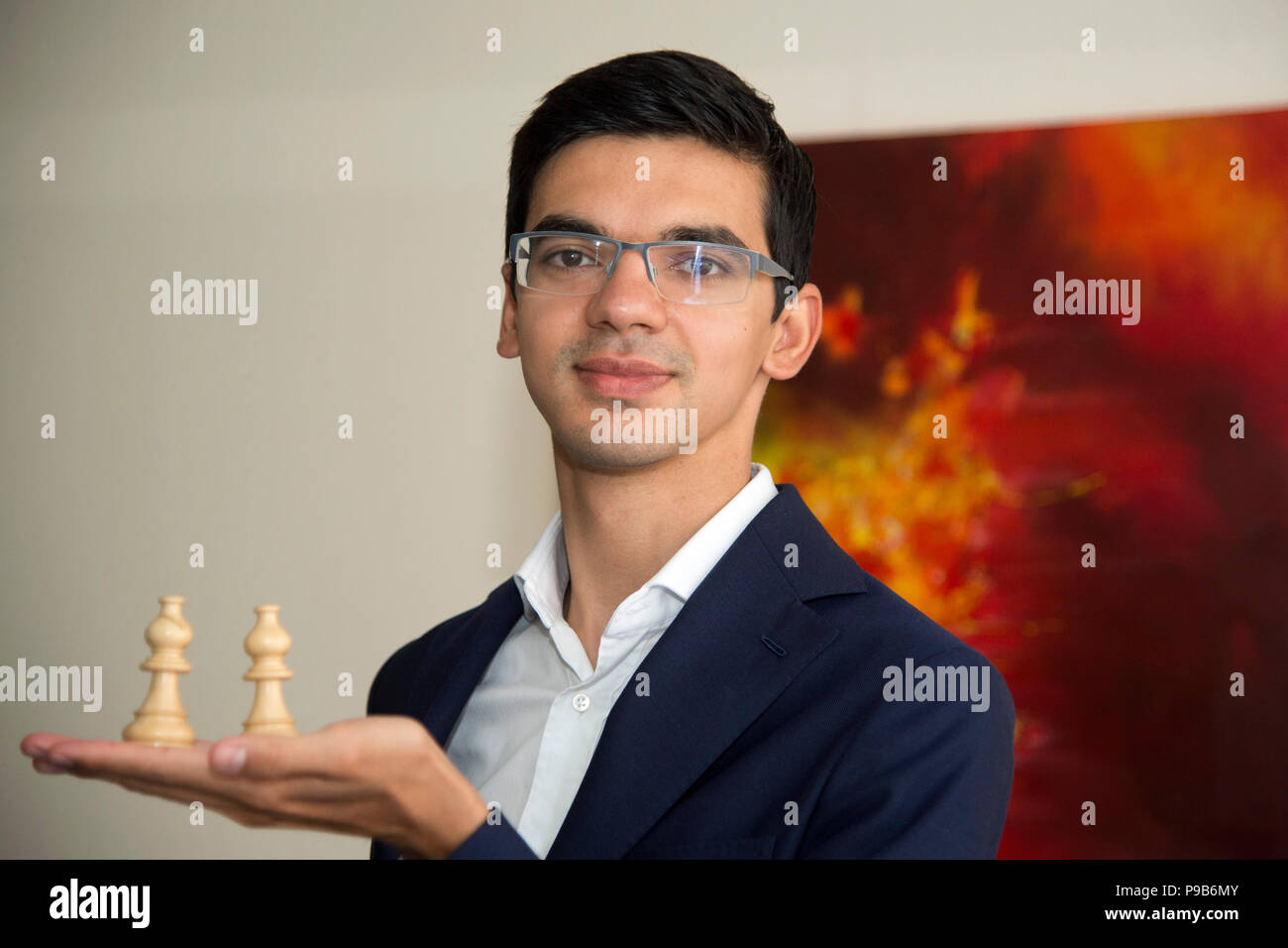 Chess Grandmaster Anish GIRI, Netherlands, NED, Portrait, Portrait,  Portrait, cropped single image, single motive, press conference in front of  the Sparkassen Chess-Meeting 2018 on 13.07.2018 in Dortmund Â