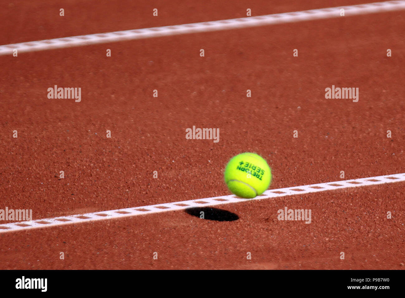 Umag, Croatia. July 17, 2018. CROATIA, Umag: A tennis ball during the singles match Marterer v Serdarusic at the ATP 29th Plava laguna Croatia Open Umag tournament at the at the Goran Ivanisevic ATP Stadium, on July 17, 2018 in Umag. Credit: Andrea Spinelli/Alamy Live News Stock Photo