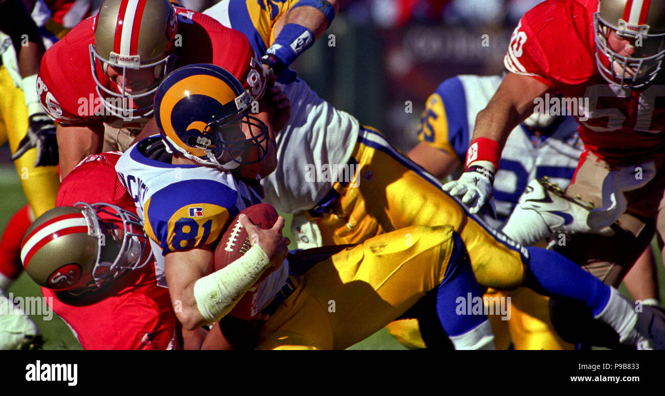 San Francisco, California, USA. 26th Nov, 1995. San Francisco 49ers vs. St.  Louis Rams at Candlestick Park Sunday, November 26, 1995. 49ers beat Rams  41-13. San Francisco 49ers wide receiver J.J. Stokes