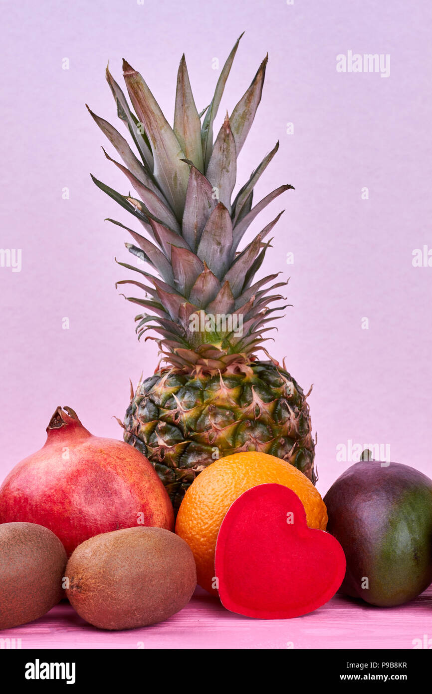 Assortment of fresh tropical fruits. Variety of healthy exotic fruits