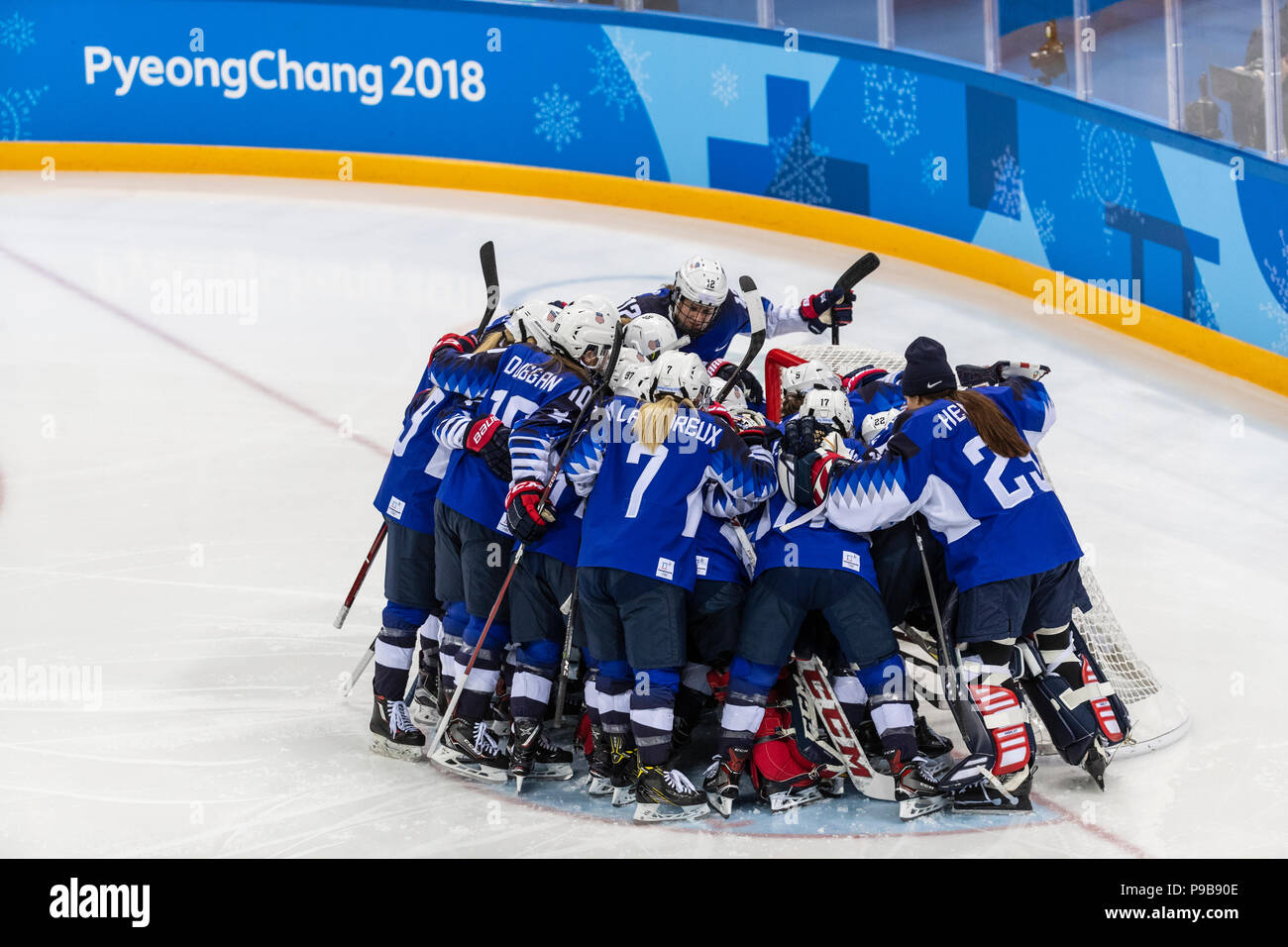 Team USA prior to the Gold medal Women's Ice Hockey game vs Canada at