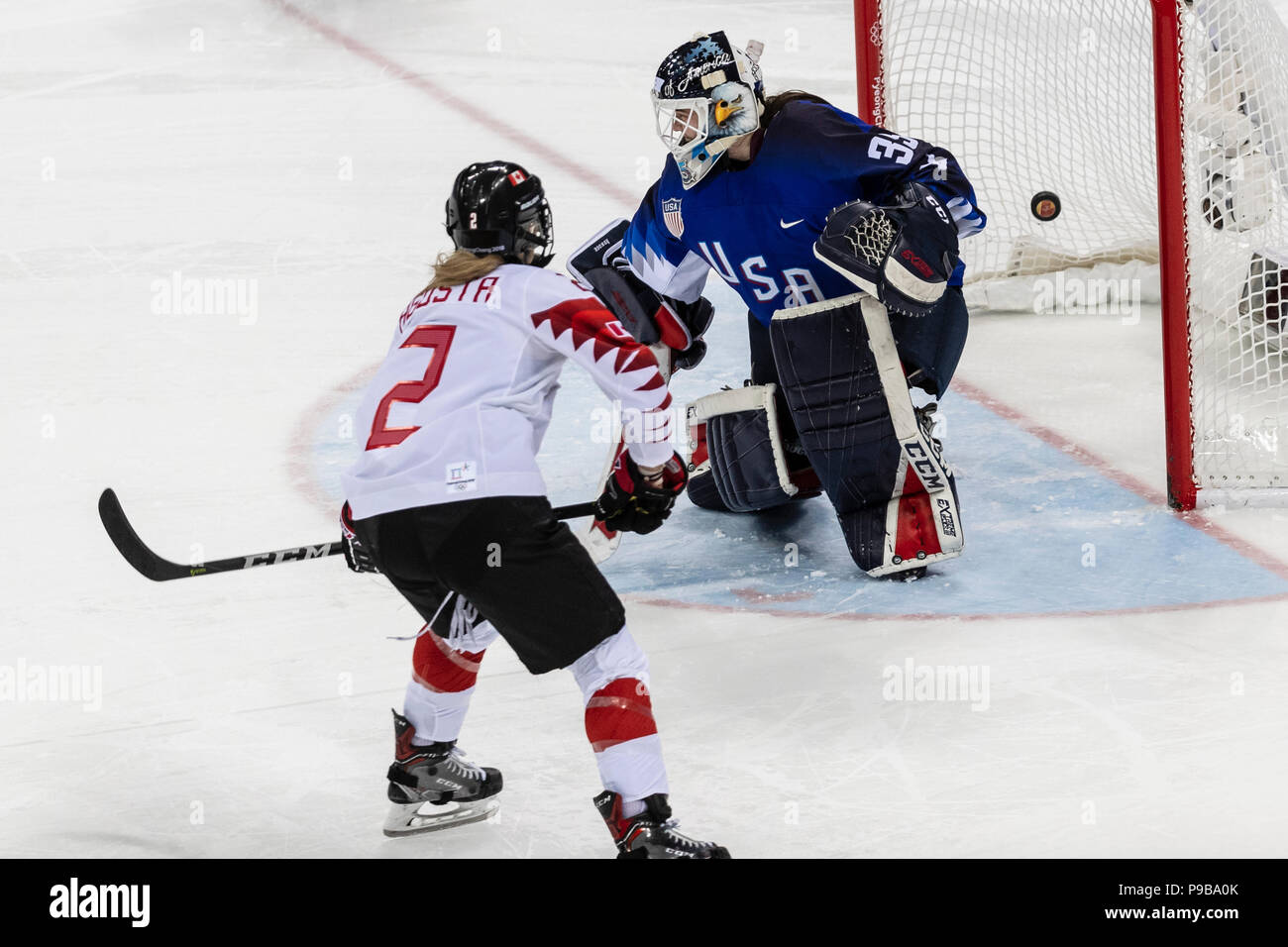 Goalie Maddie Rooney (USA) during the Gold medal Women's Ice Hockey game USA vs Canada at the Olympic Winter Games PyeongChang 2018 Stock Photo