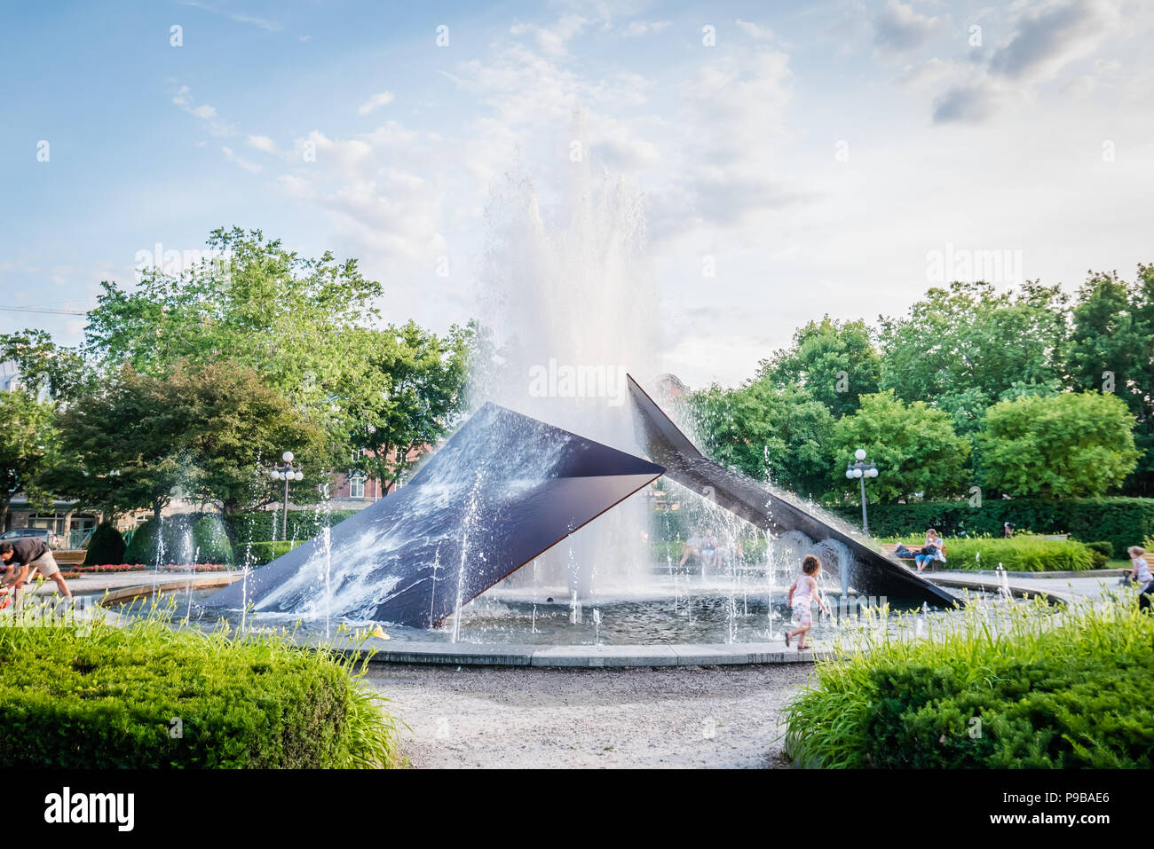 place jean pelletier water fountain in quebec city canada Stock Photo