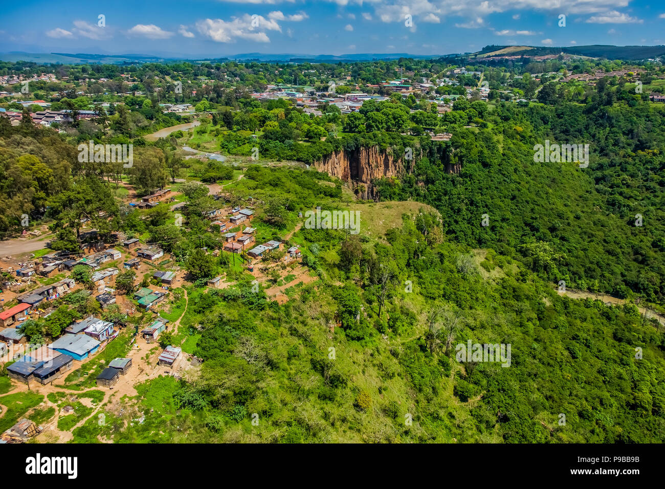 Howick, South Africa, October 19, 2012, Aerial View of Low income housing near Howick Falls KwaZulu-Natal South Africa Stock Photo