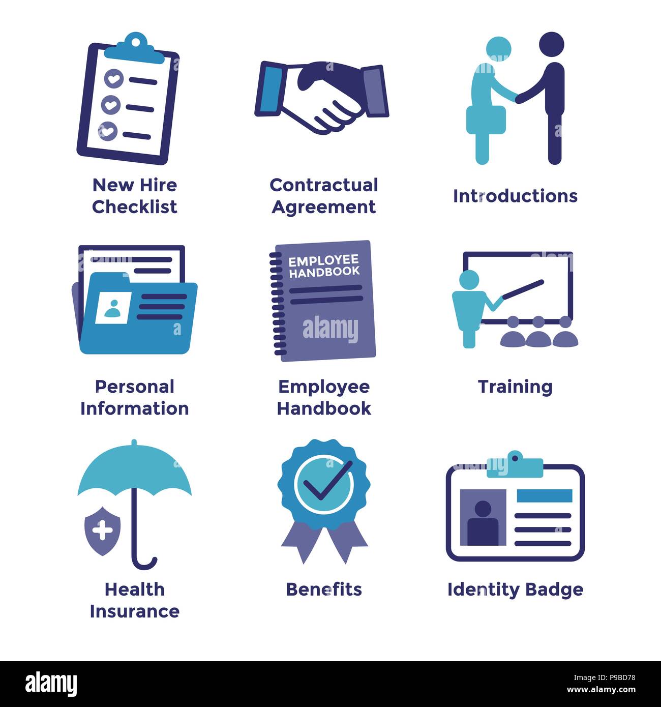 New Employee Hiring Process Icon Set W Materials Badge Etc Stock