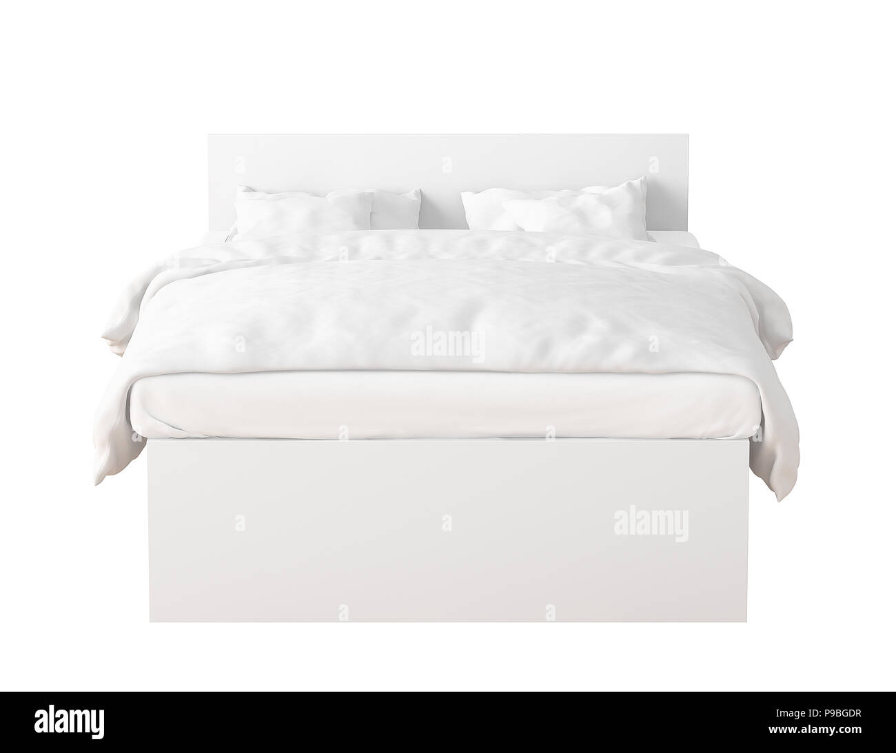 White double bed with white linen isolated on white background. Include
