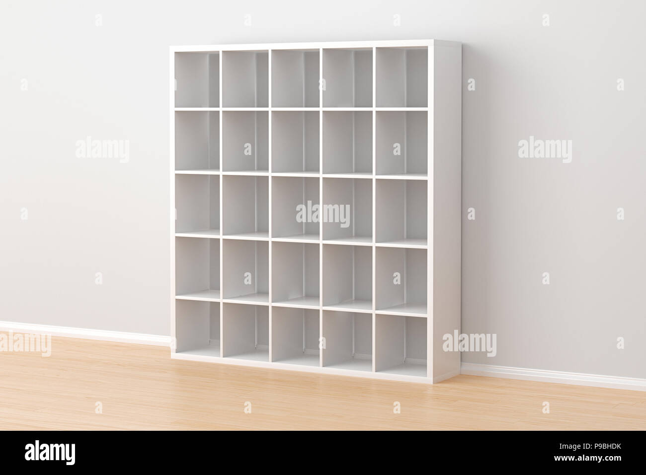 Empty white book rack isolated in interior. 3d render Stock Photo - Alamy