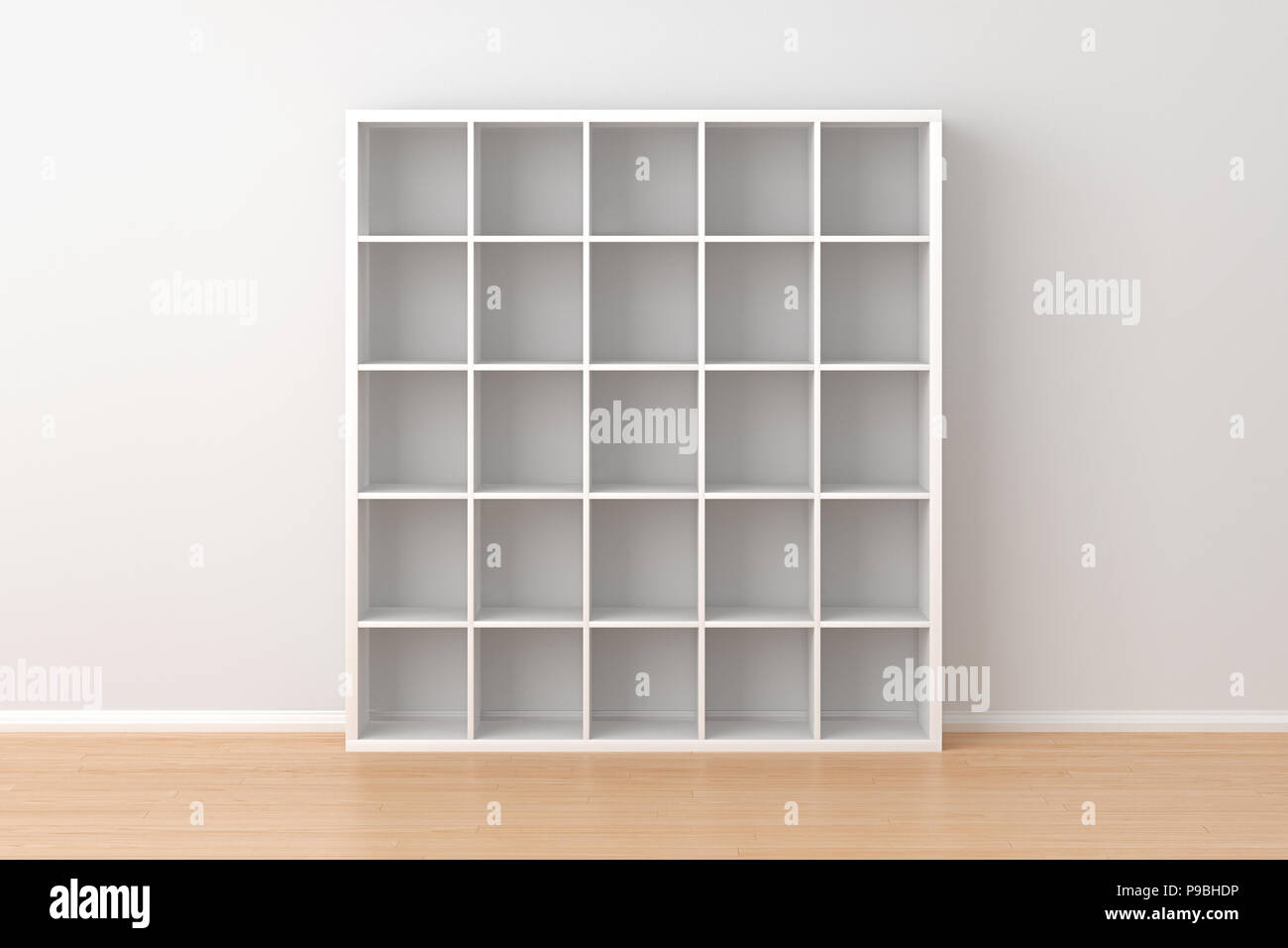 Empty white book rack isolated in interior. 3d render Stock Photo - Alamy