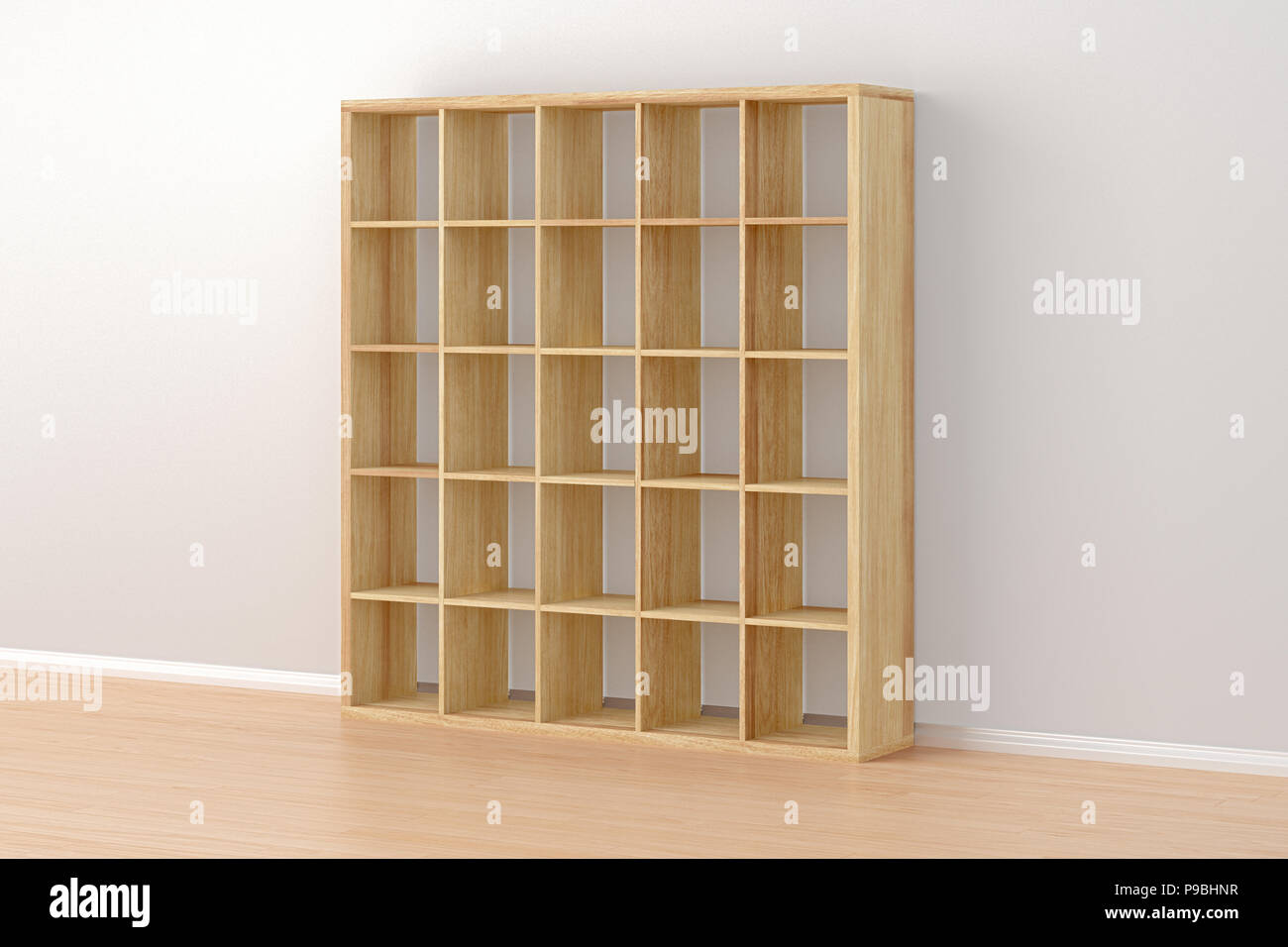 Empty wooden book rack isolated in interior. 3d render Stock Photo - Alamy