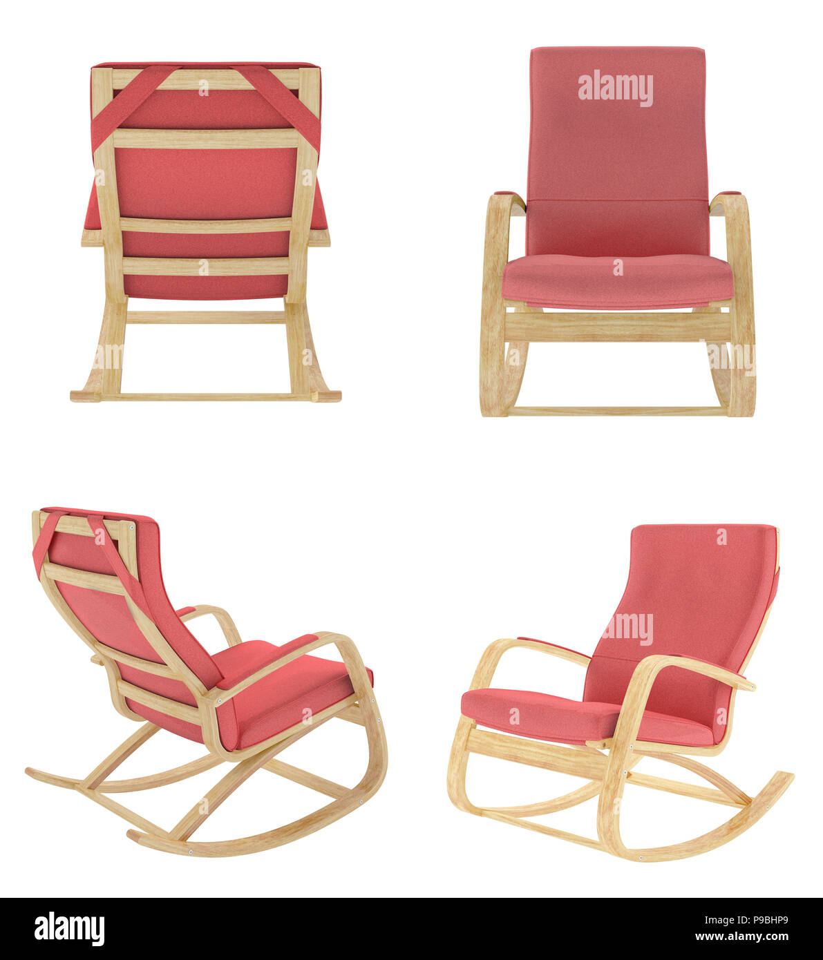 Set of red rocking chair isolated on white background. 3d render Stock ...