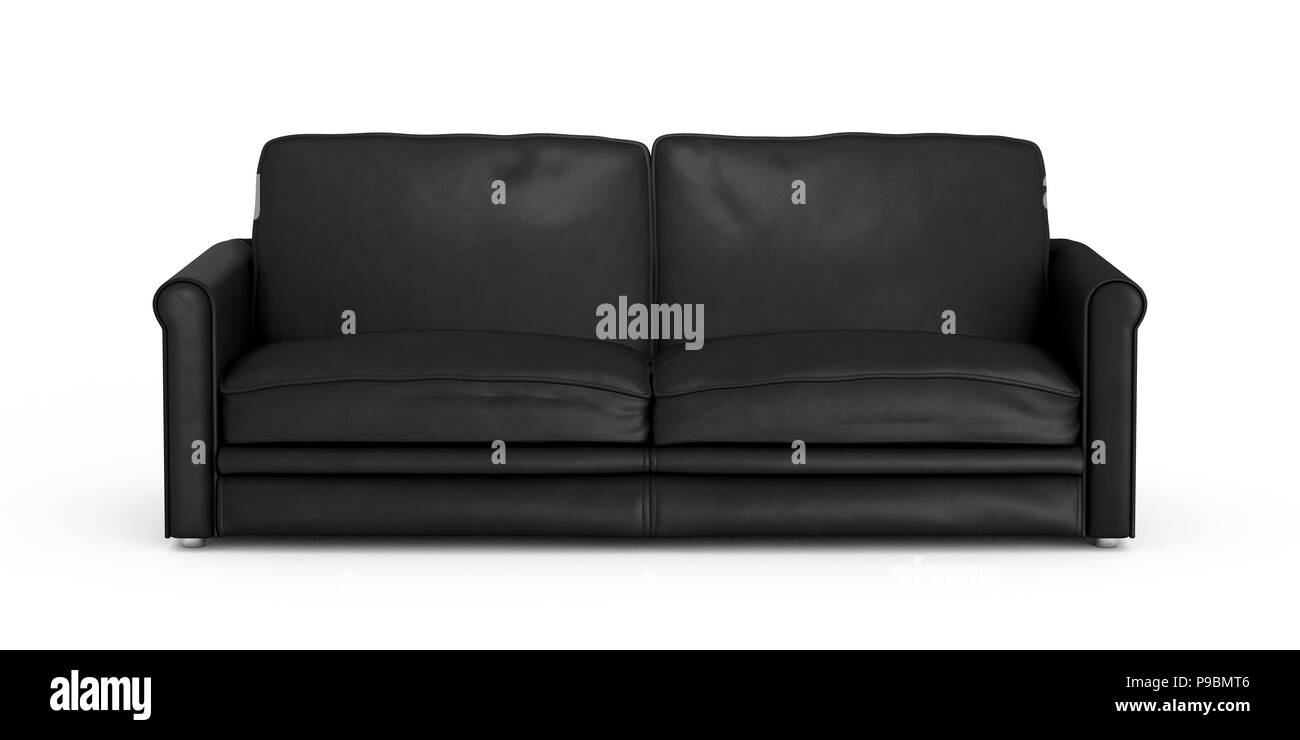Black leather sofa isolated on white background. Include clipping path