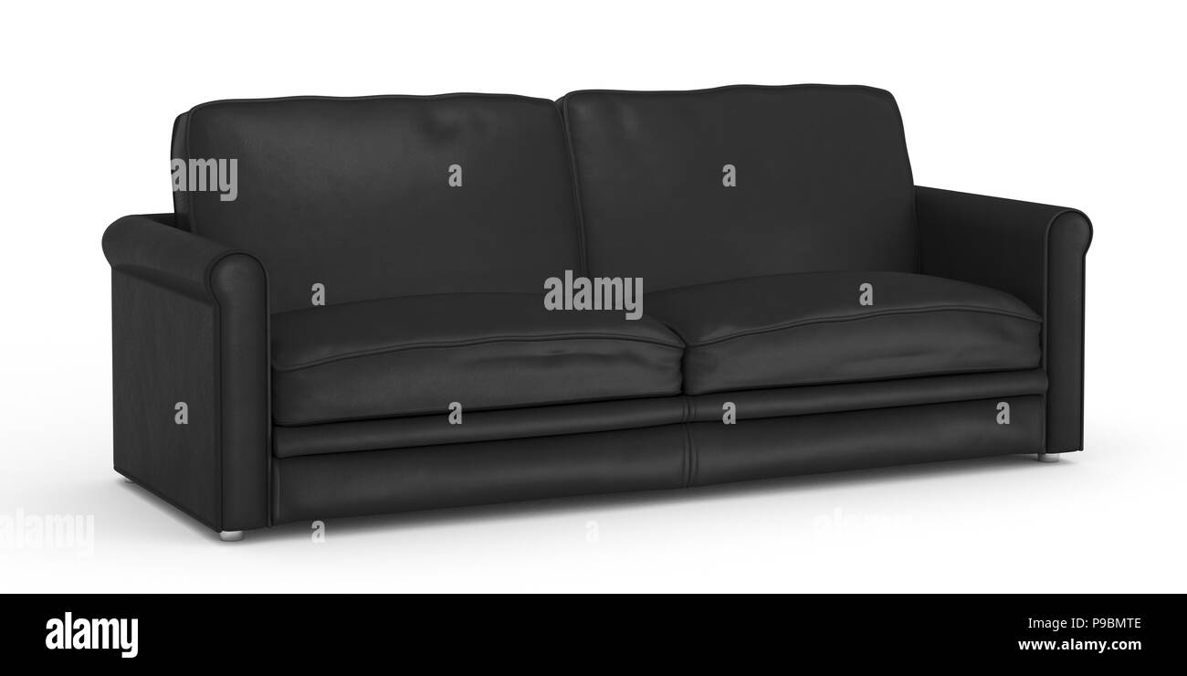 Black leather sofa isolated on white background. Include clipping path