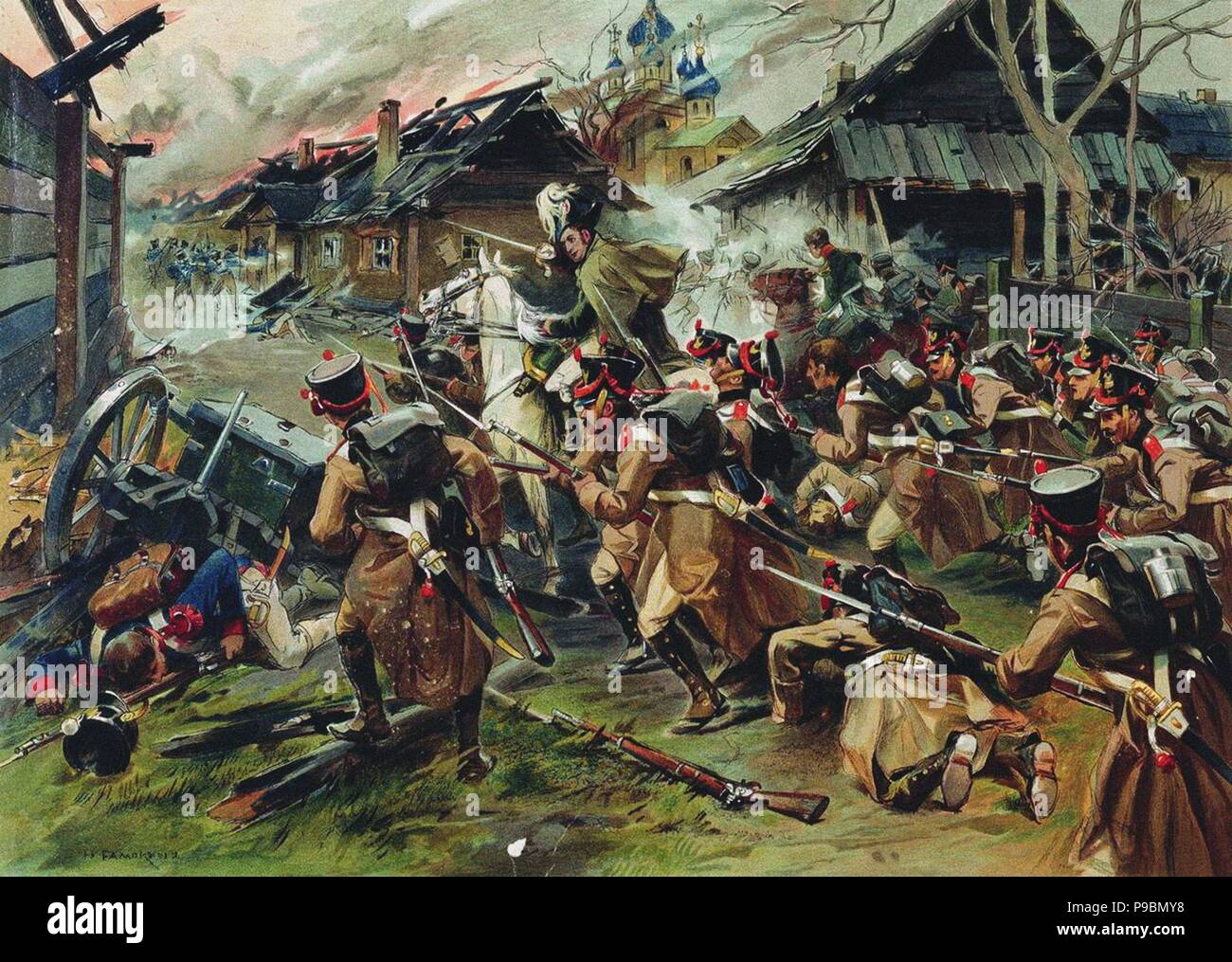 The Battle of Maloyaroslavets on 24 October 1812. Museum: State Borodino War and History Museum, Moscow. Stock Photo