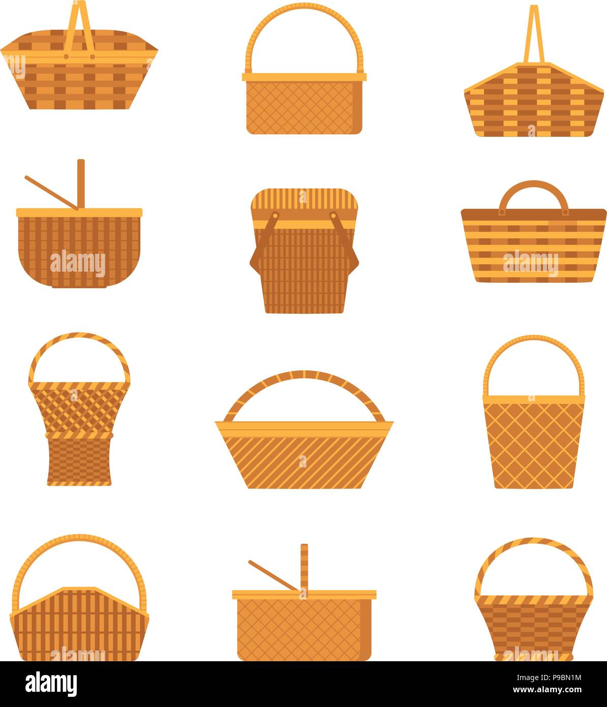Wicker Picnic Basket Icons Stock Vector Image & Art - Alamy