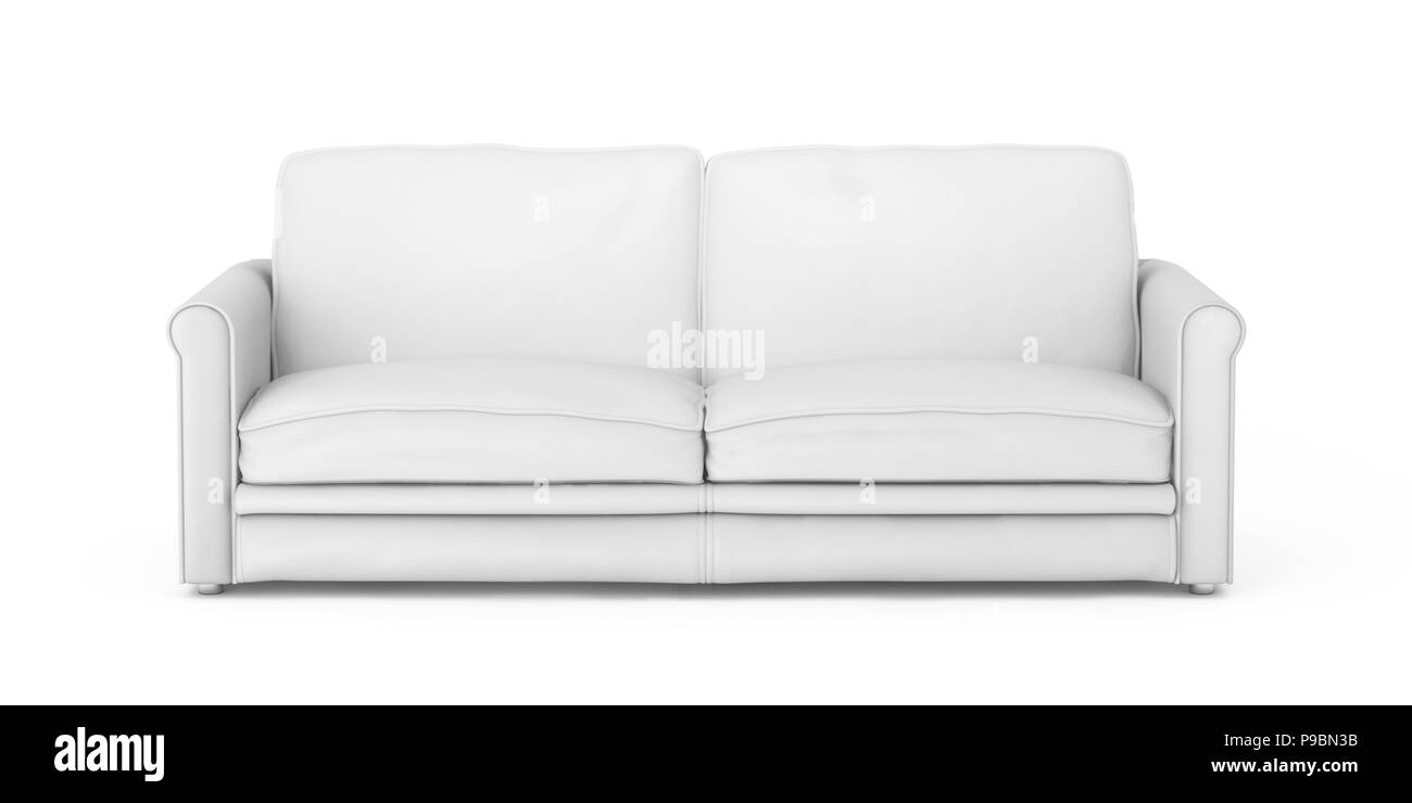 White leather sofa isolated on white background. Include clipping path. 3d render Stock Photo