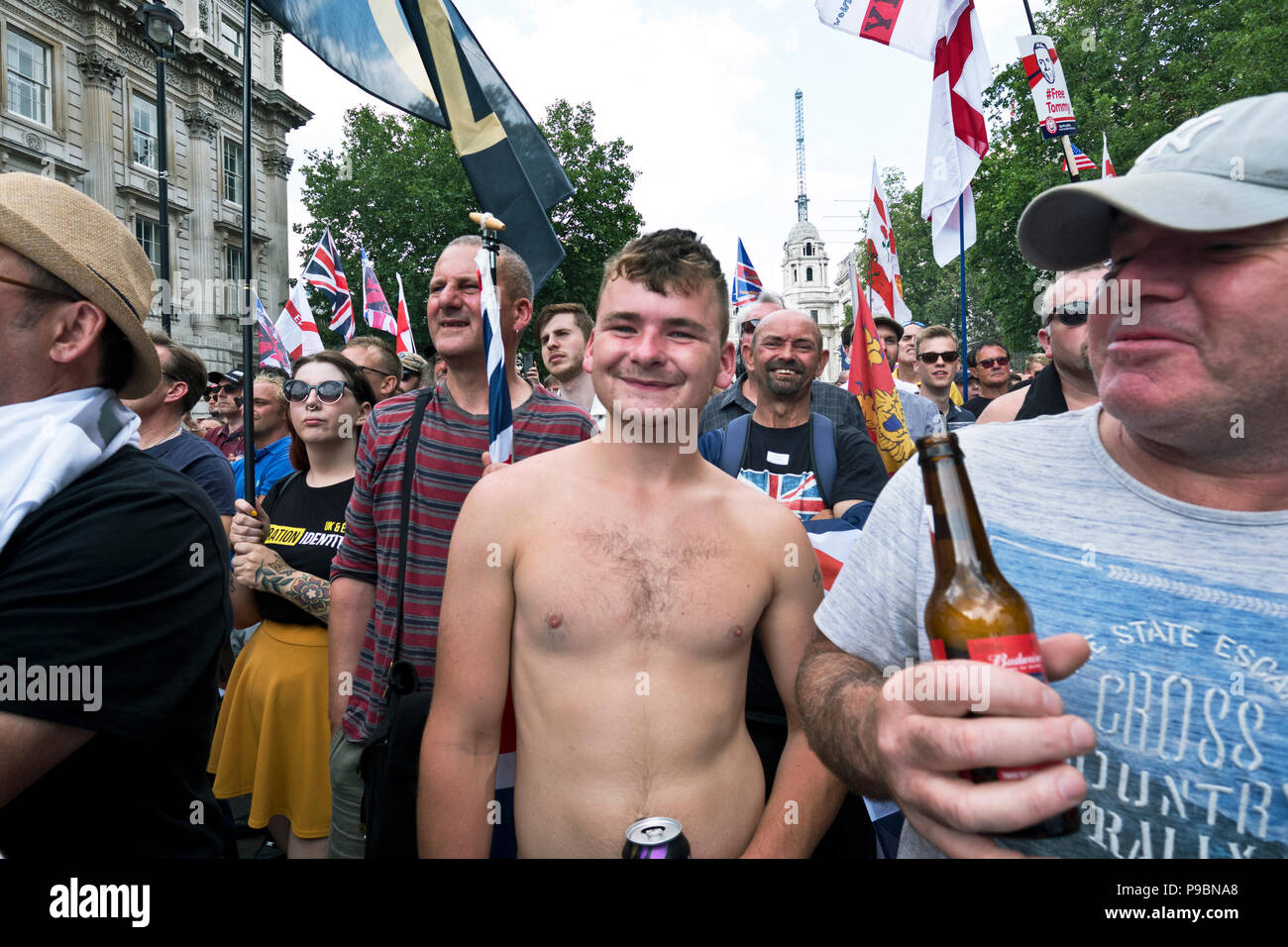The far-right 'Football Lads Alliance' Pro-Trump and Free Tommy Robinson held a protest with thousands of supporters in central London 14 July 2018 Stock Photo
