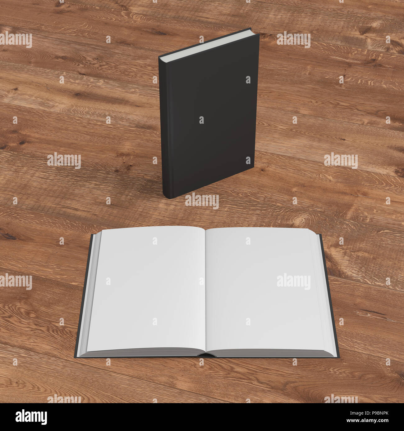 Open and closed books with black cover and blank pages isolated on ...