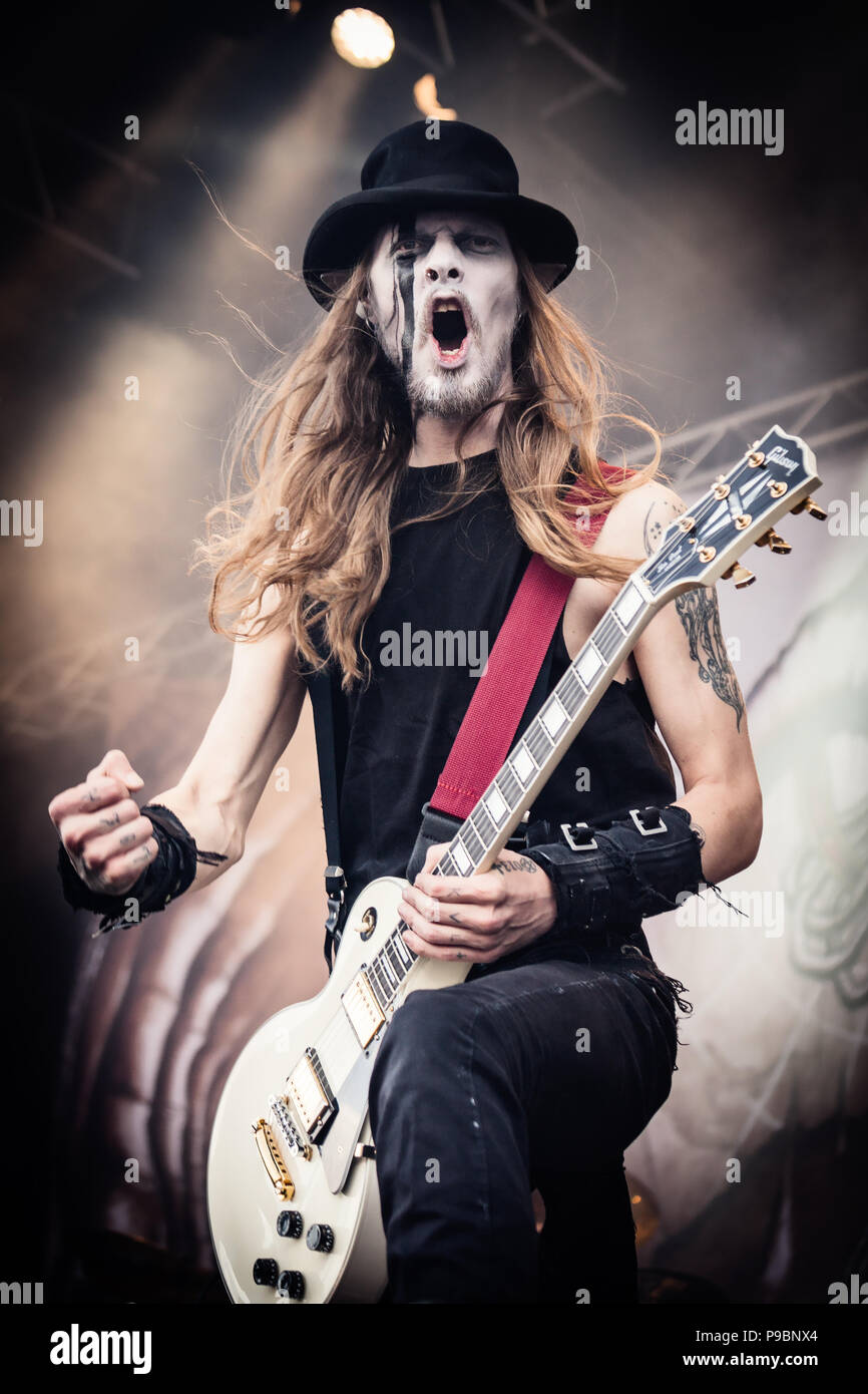 Finnish folk metal band Finntroll on stage at the 2015 Copenhell Metal festival. Here guitarist Samuli Ponsimaa Stock Photo