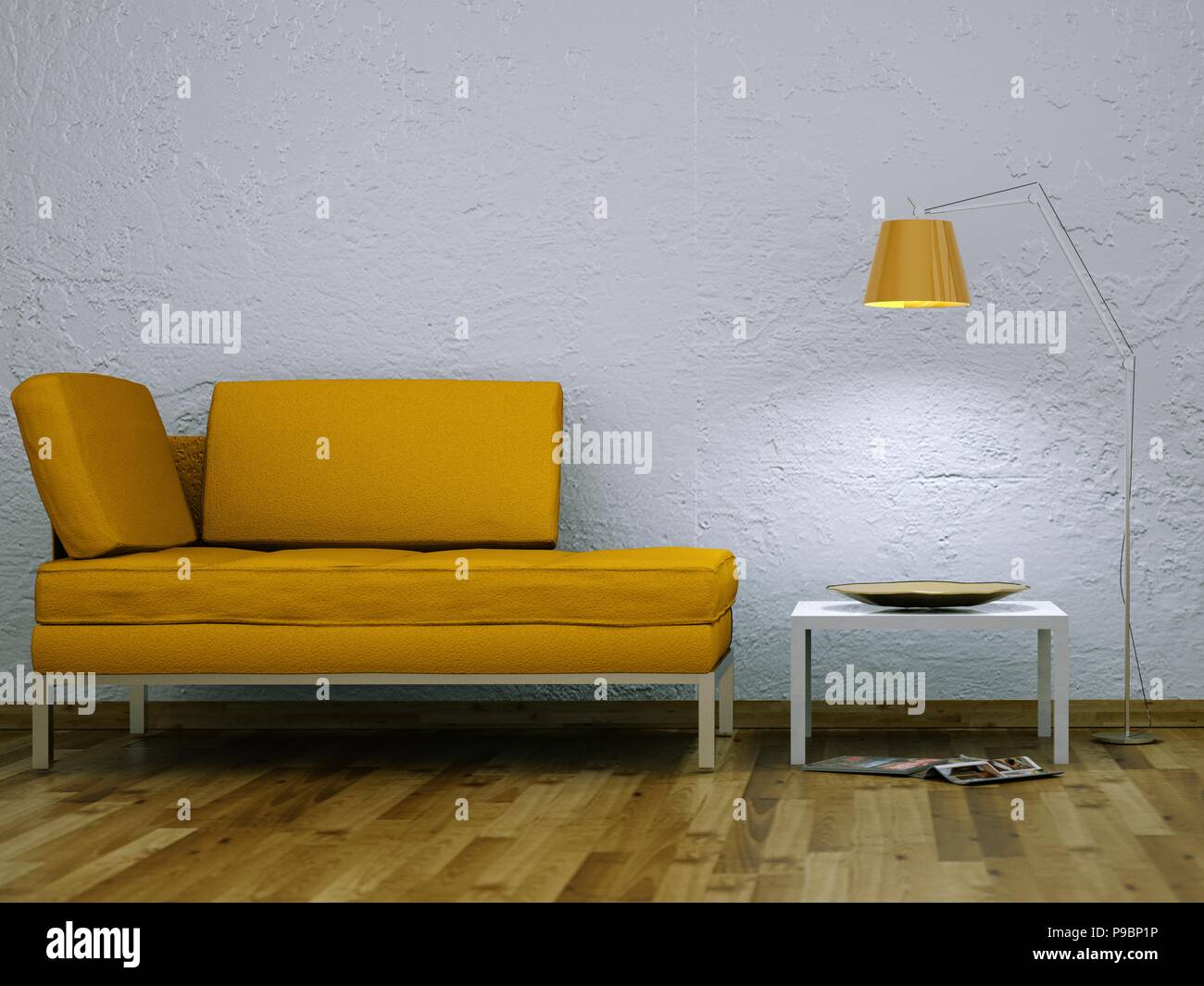 Interior Design Modern Bright Room With Yellow Sofa Stock Photo Alamy