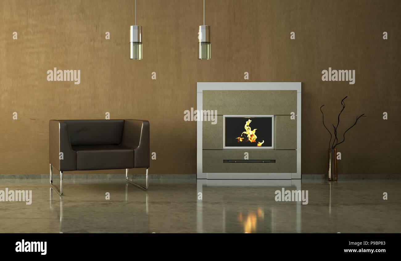 Interior design modern bright room with armchair Stock Photo - Alamy