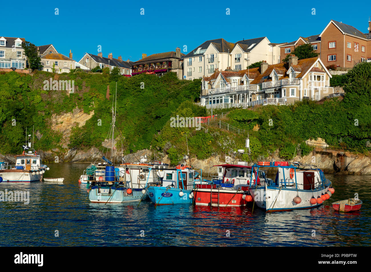 Newquay Cornwall England July 15, 2018 Early morning light at Newquay harbour Stock Photo