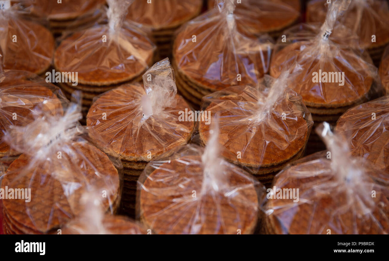 Packaged Stroopwaffels as Gifts for friends and family Stock Photo