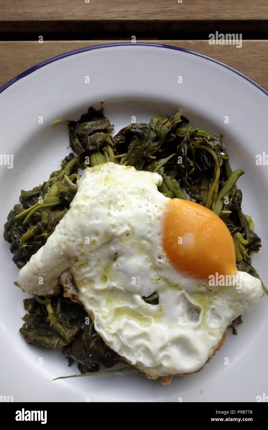 Fried egg with spinach Stock Photo Alamy