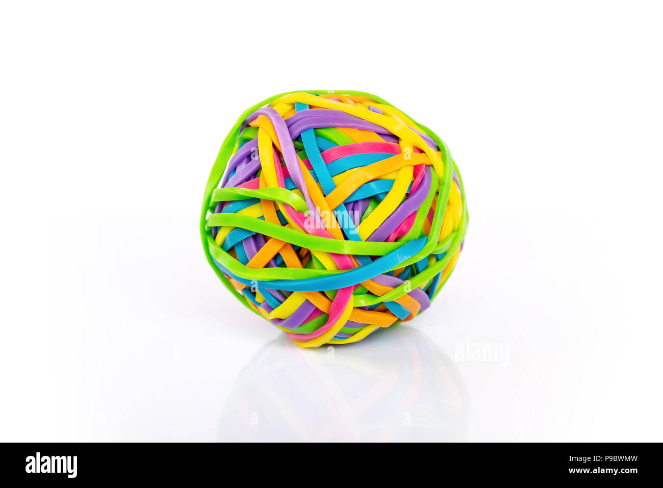 Multicolored rubber band ball isolated on white background Stock Photo