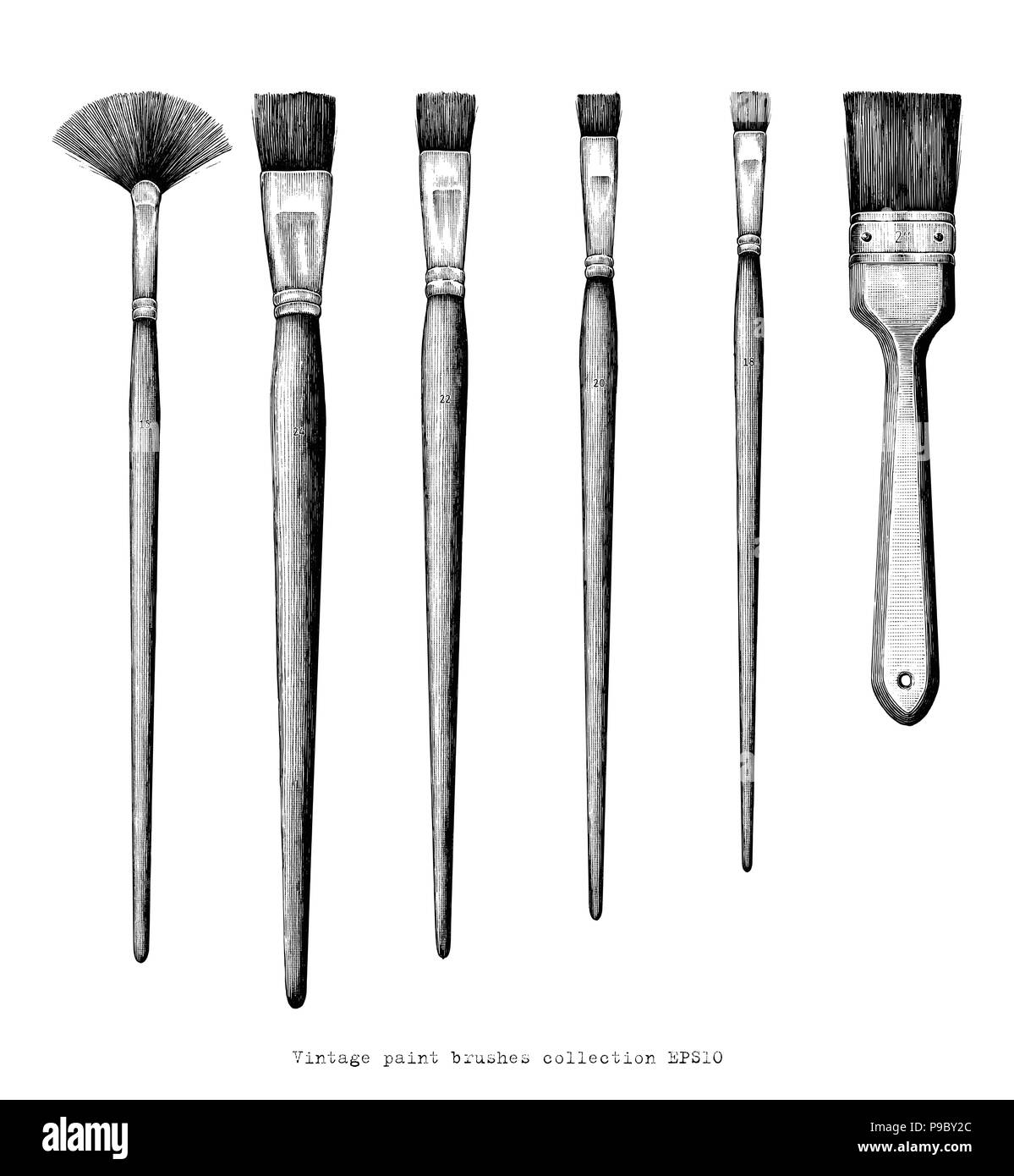 Vintage paint brushes set hand drawing clip art isolated on white  background Stock Vector Image & Art - Alamy