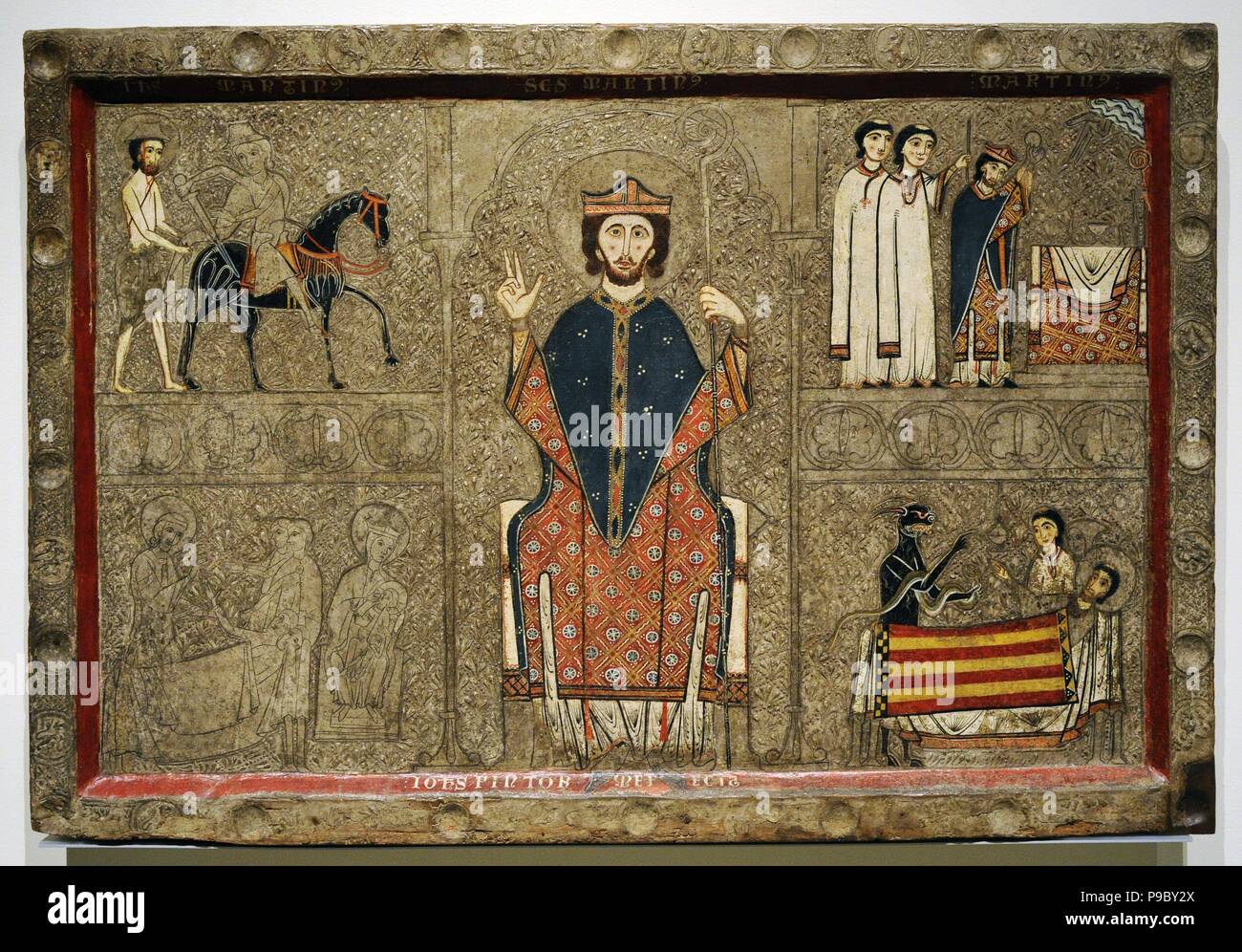 Iohannes. Ribagorza workshop. Altar frontal from Gia, 2nd half of 13th century. From the Church of Sant Marti of Gia, Huesca province. National Art Museum of Catalonia. Barcelona. Catalonia. Spain. Stock Photo