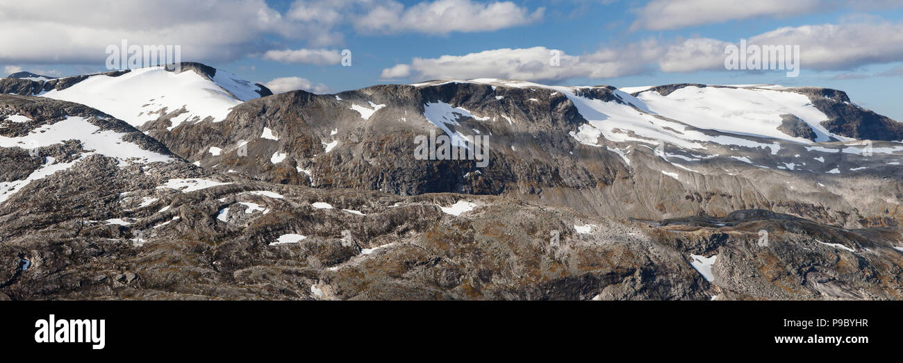 Hestebreen and Flydalsbreen Glaciers from the Dalsnibba Mountain Plateau, Geiranger, Norway. Stock Photo