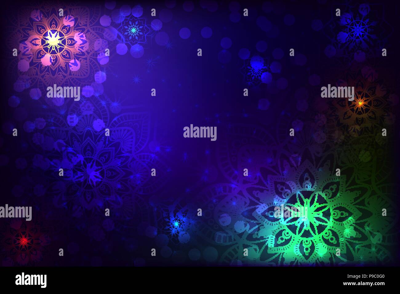 Dark blue abstract background with mandala and snowflake Stock Vector