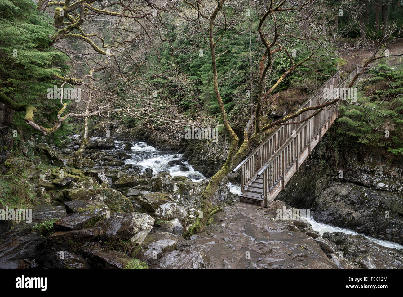 The Miner's bridge over the Afon Llugwy near Betws-y-Coed, Snowdonia, North Wales. Stock Photo