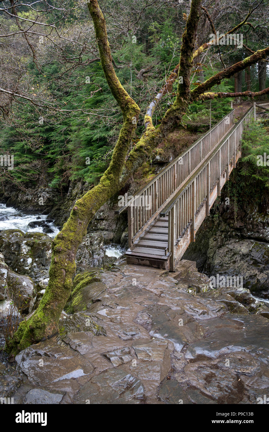 The Miner's bridge over the Afon Llugwy near Betws-y-Coed, Snowdonia, North Wales. Stock Photo