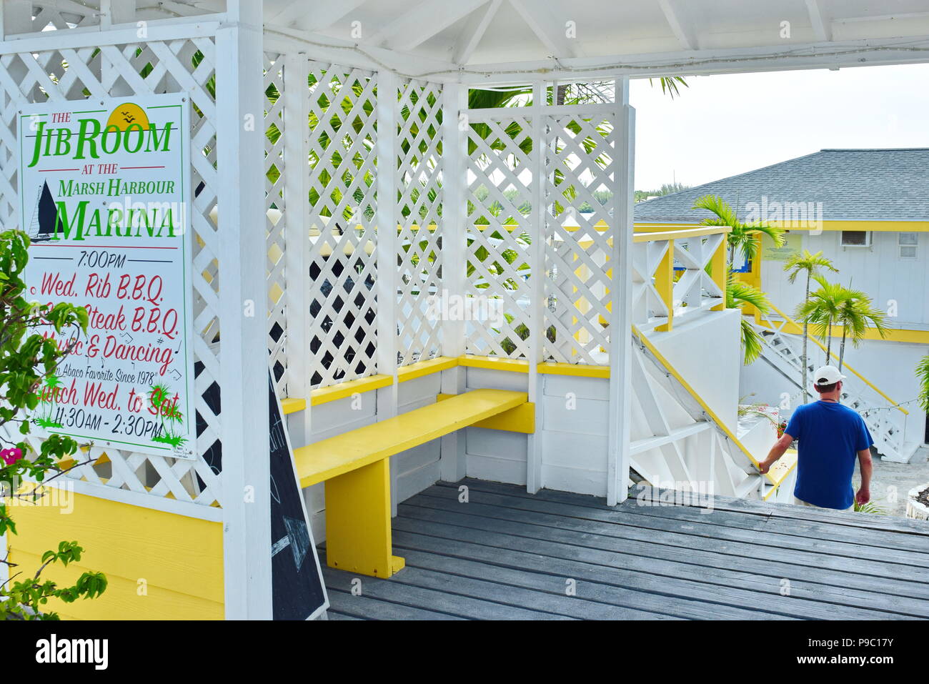 Seaside restaurant outdoors in Marsh Harbour, Greater Abaco, Bahamas Stock Photo