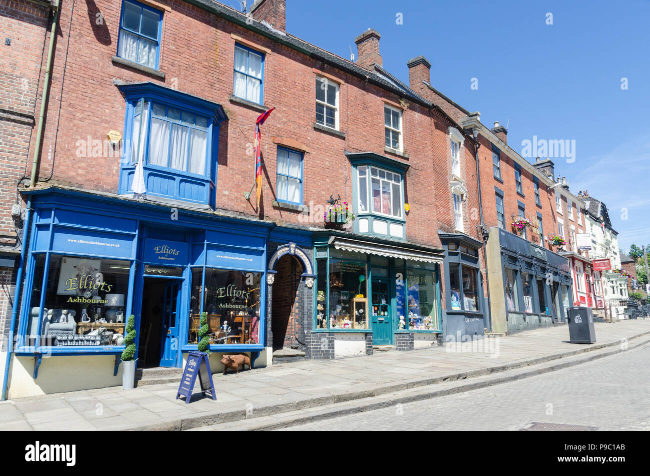 Shops and cafes in Victoria Square in the Derbyshire Dales market town