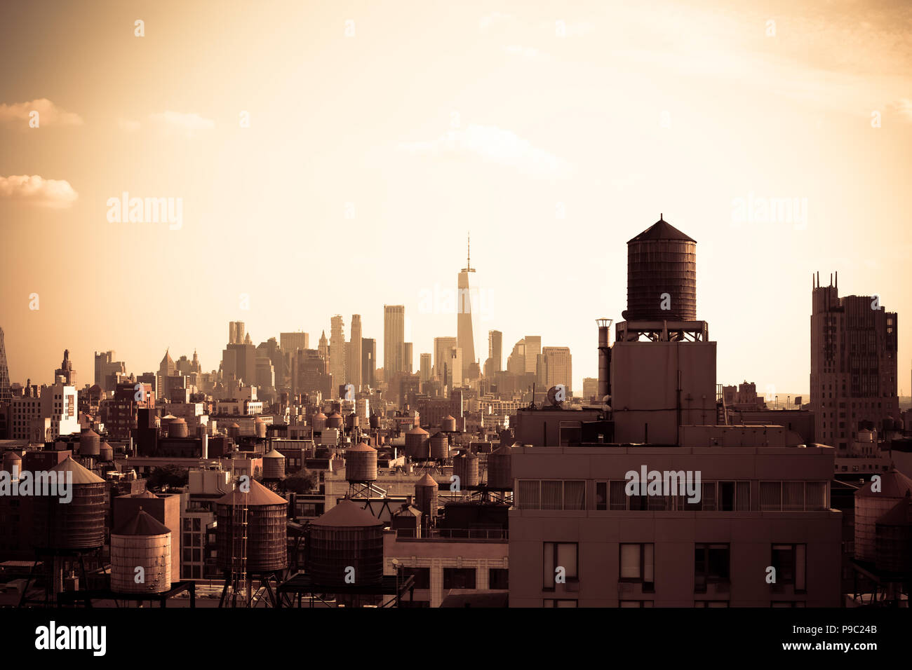 New York City Manhattan cityscape of buildings at midtown on sunny day ...