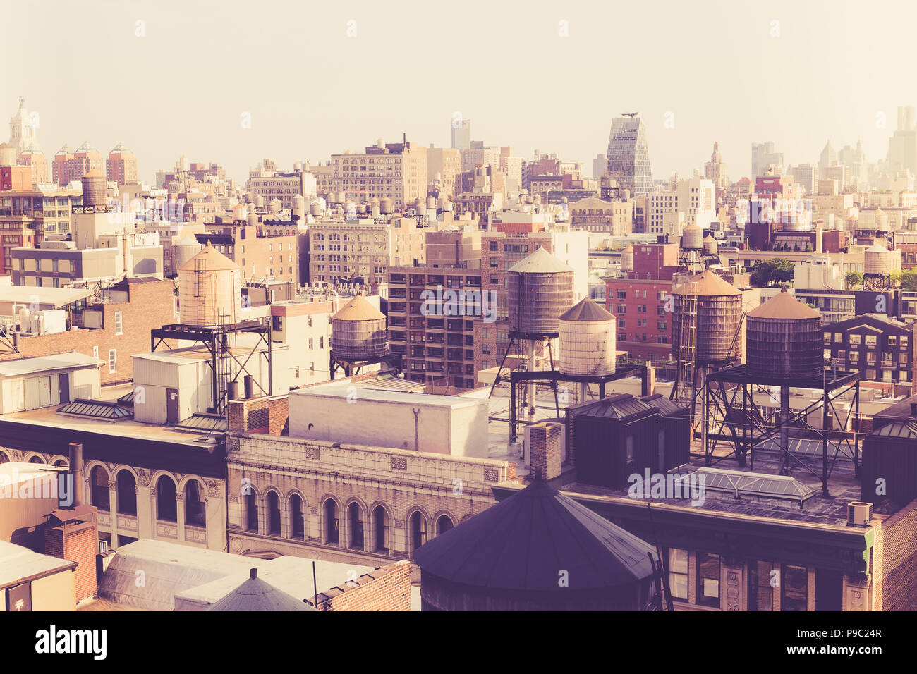 New York City Manhattan cityscape of buildings with vintage retro