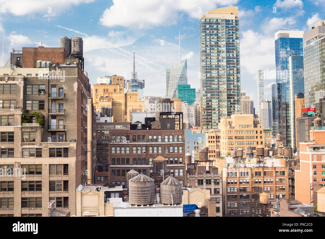 New York City Manhattan cityscape of buildings at midtown on sunny day ...