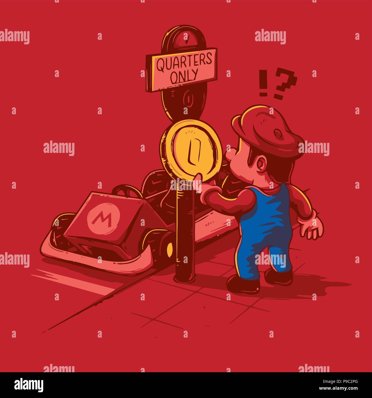 'Dreams' Digital Art Illustration (Vector based) Mario and the parkimeter Stock Vector