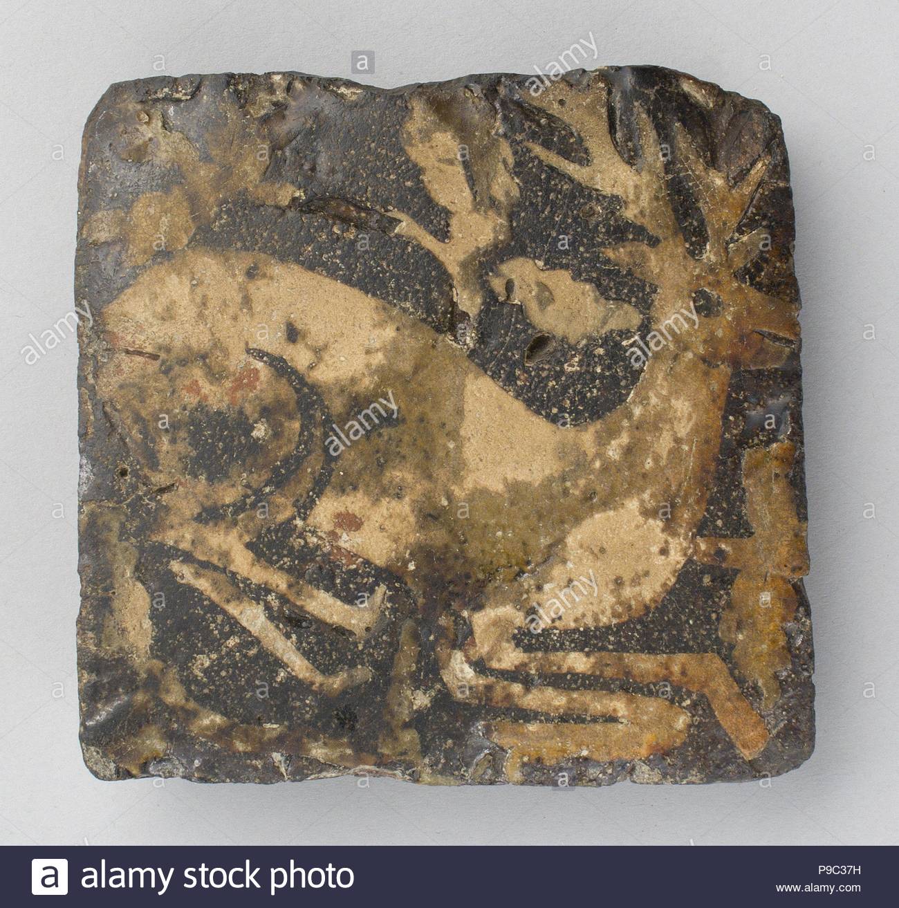 Tile with kneeling hart, late 15th century, Made in Nottingham ... Tile with kneeling hart, late 15th century, Made in Nottingham ...