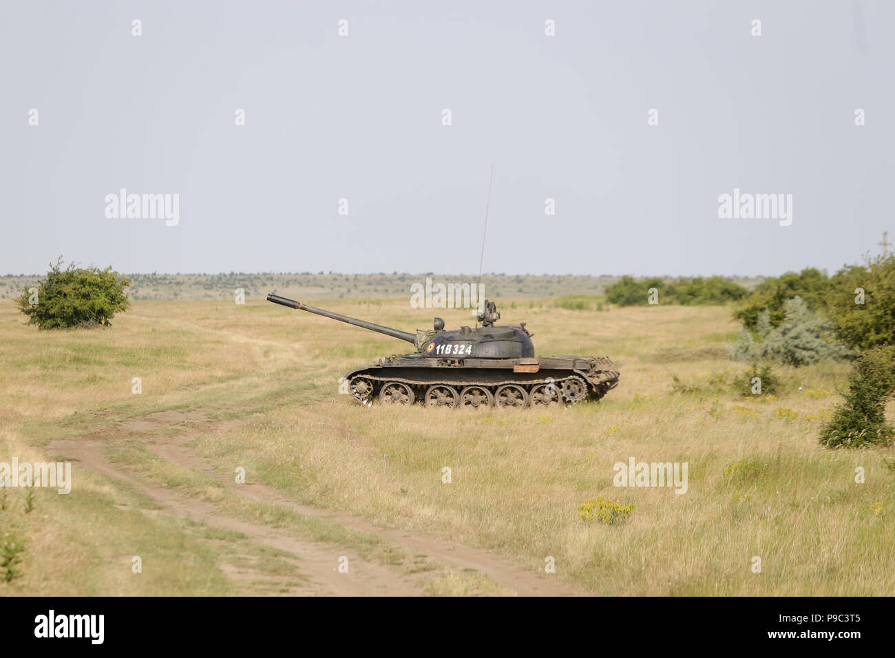 BABADAG, ROMANIA - JUNE 23, 2018: A Russian made T-55 light tank, during a drill Stock Photo