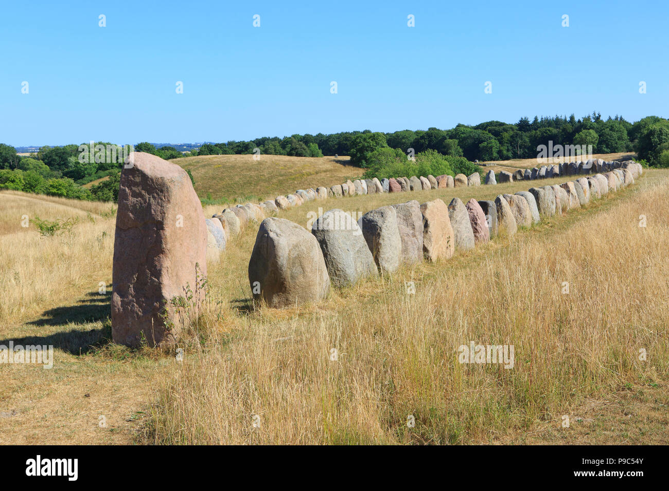 A stone ship (Viking burial site) at The Land of Legends in Lejre