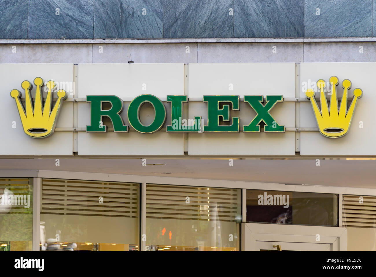 Wiesbaden, Germany - June 03 2018: ROLEX logo on a facade. ROLEX founded by  Wilsdorf and Davis in London 1905 Stock Photo - Alamy