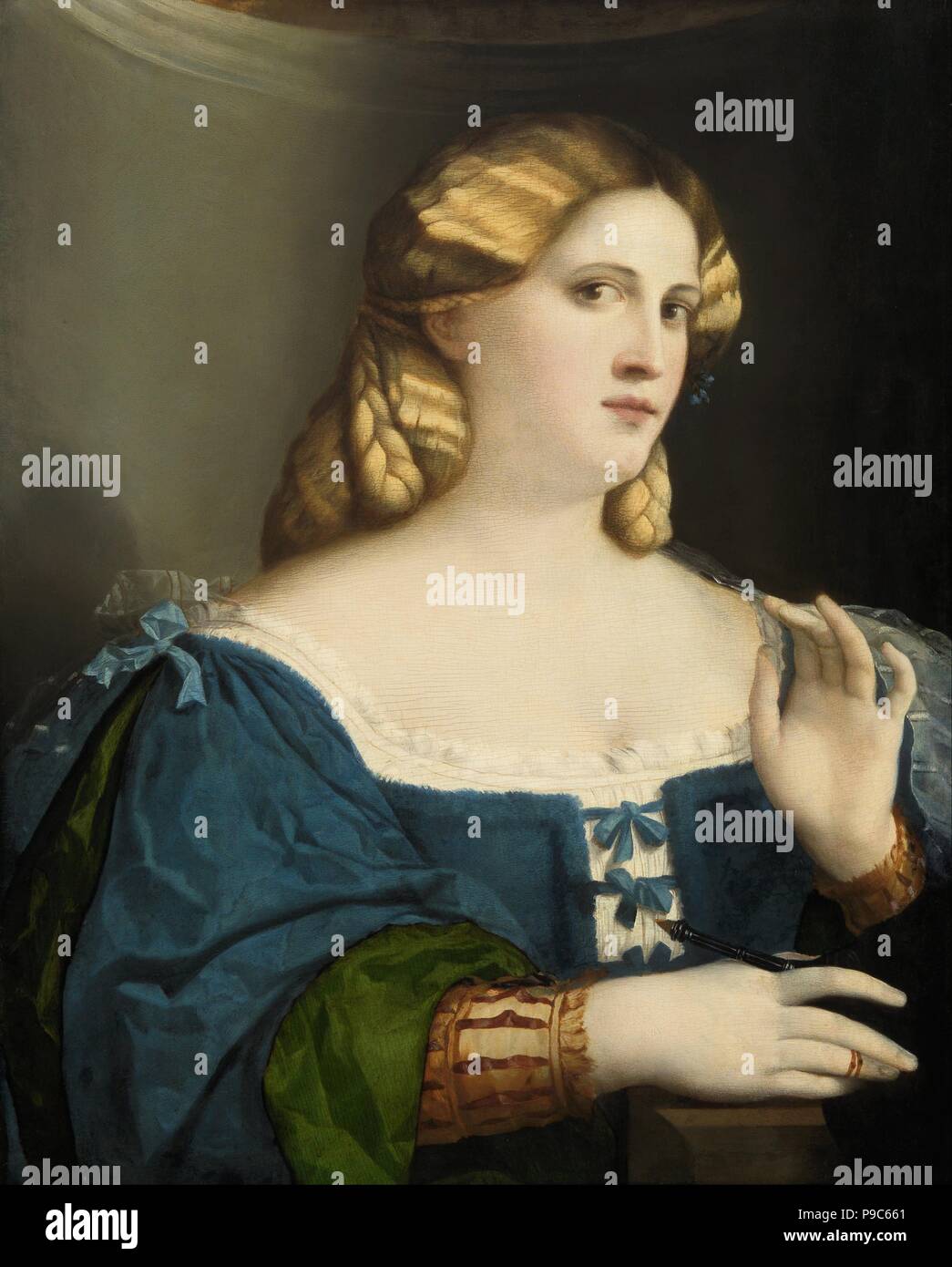 Young Woman in a Blue Dress, with Fan. Museum: Art History Museum, Vienne. Stock Photo
