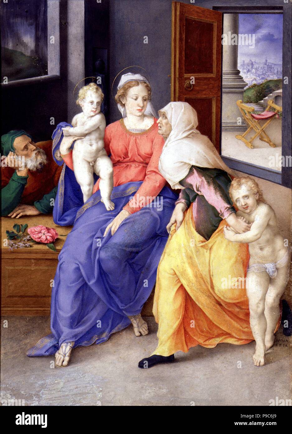 The Holy Family with John the Baptist as a Boy and Saint Elizabeth. Museum: Museo Lázaro Galdiano, Madrid. Stock Photo