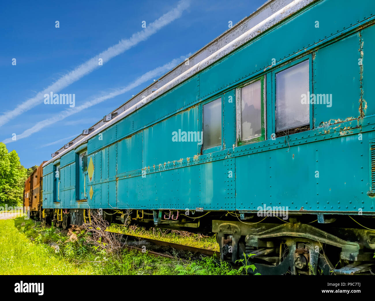 Old Green Train Car Stock Photo Alamy
