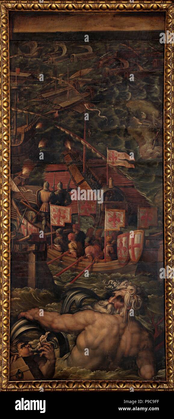 Sea battle between Florentines and Pisans. Museum: Palazzo Vecchio, Florence. Stock Photo
