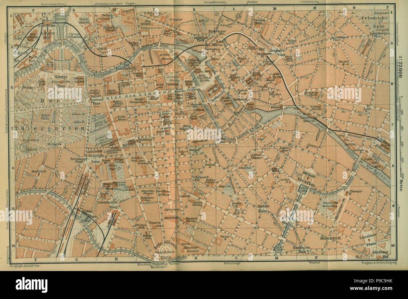 Map of Berlin Center, from a travel guide 'Baedeker's Northeast Germany'. Museum: PRIVATE COLLECTION. Stock Photo